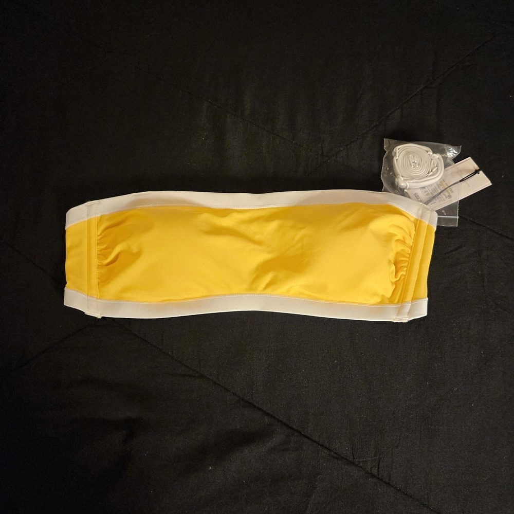Shade & Shore NEW Swim Top Womens M(8-10) White Yellow Bandeau Strapless‎ Padded